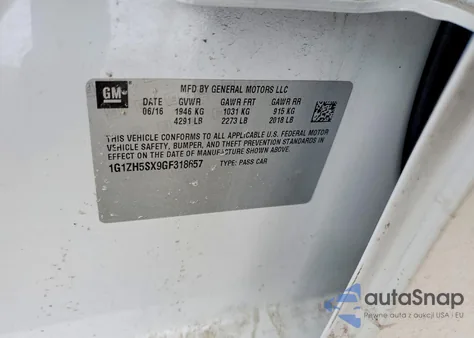 2016 Chevrolet Malibu Premier from USA, damaged, VIN 1G1ZH5SX9GF318657